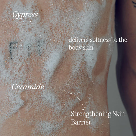 LONGTAKE Sandalwood Body Wash foam-lather reveals creamy texture and lasting hydration.