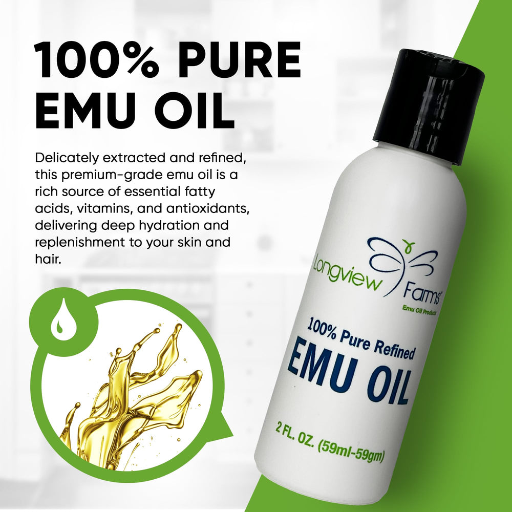 Longview Farms Emu Oil for hair care shows scalp nourishment in action.