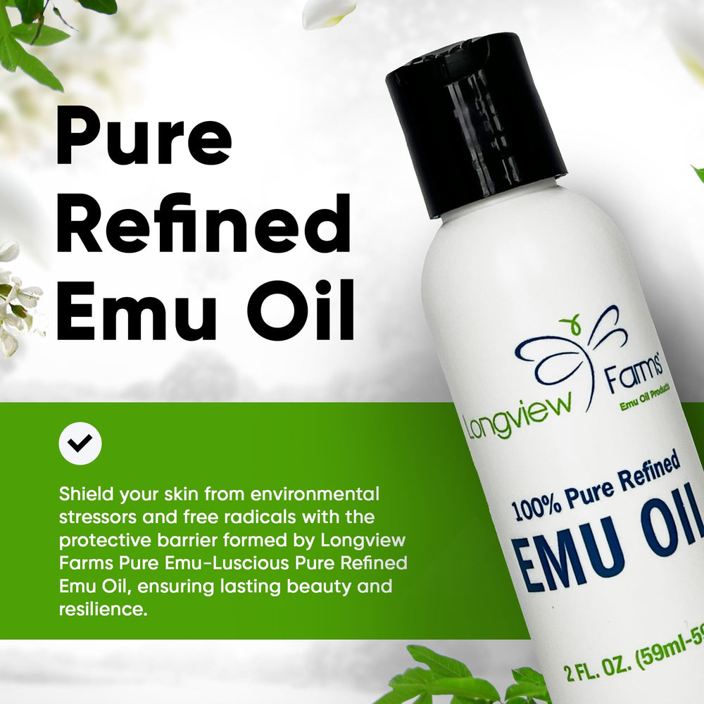 Longview Farms Emu Oil skin application close-up highlights lightweight texture.