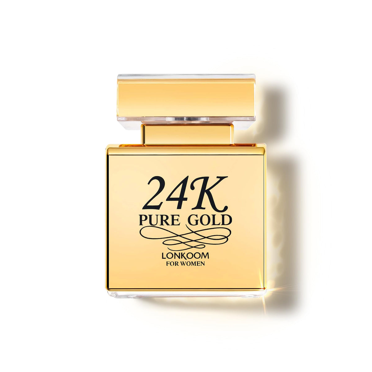 Lonkoom 24K Pure Gold perfume bottle showing a luxurious glow for daily elegance.