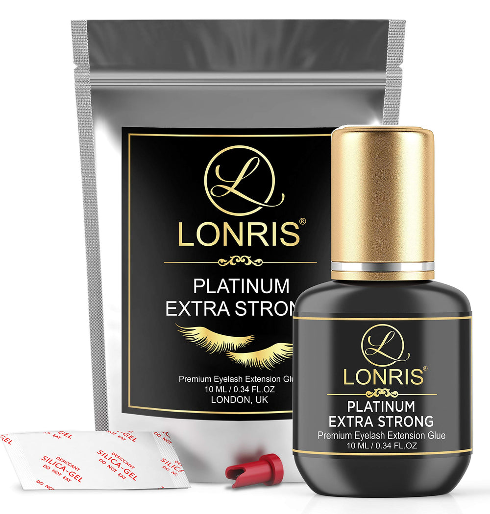 LONRIS black 10ml adhesive bottle for semi-permanent extensions.