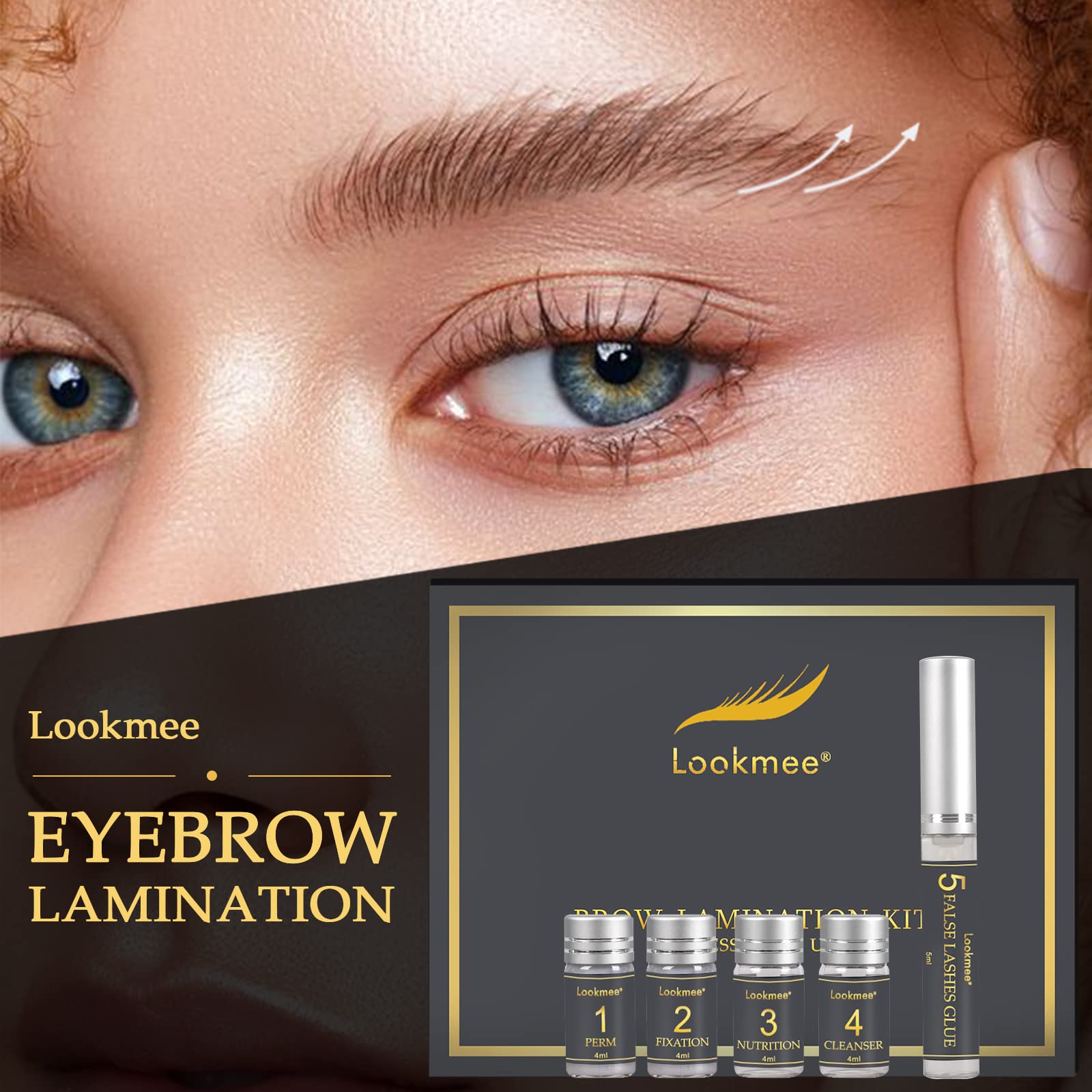 Lookmee brow lamination styling lotion application for refined brow shaping.