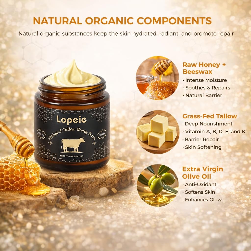 Lopeie grass-fed beef tallow face moisturizer applied on skin