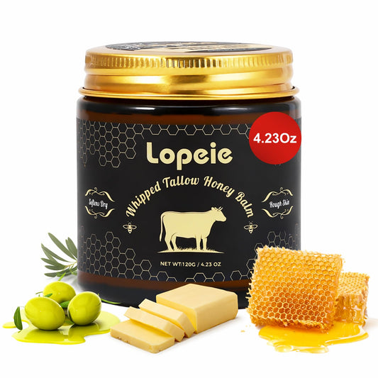 Lopeie upgraded organic tallow balm jar closeup showing rich hydration.