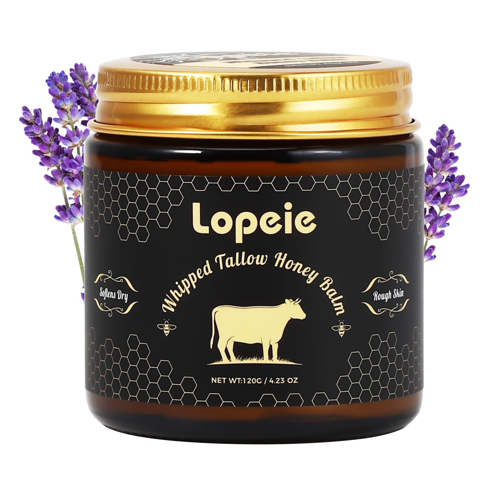 Lopeie Upgraded Organic Tallow Balm jar showing rich hydration and texture