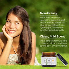 LOPIANY grass-fed tallow honey jar displaying natural nourishment for dry skin.