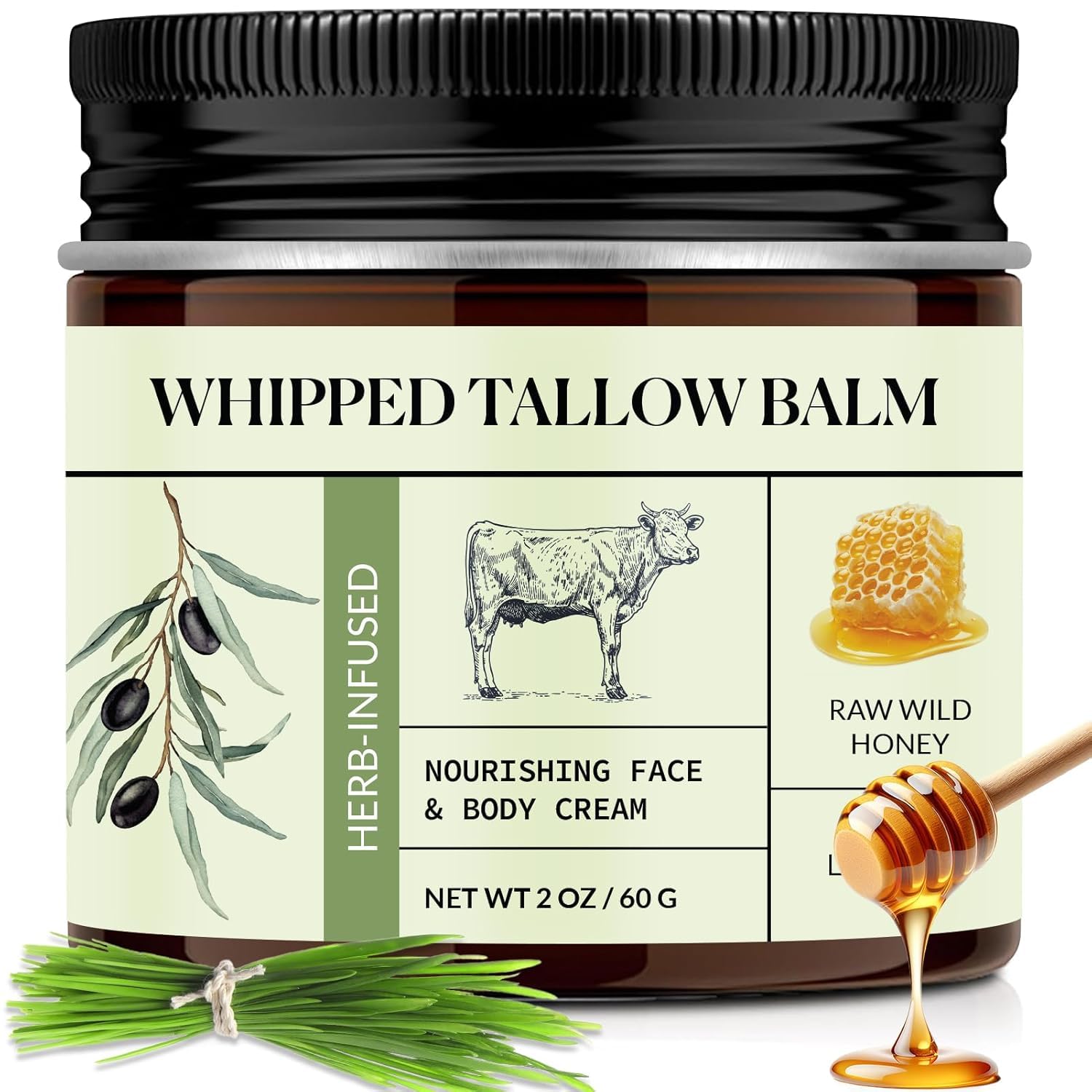 LOPIANY whipped tallow face balm packaging showing daily moisturization and calm skin.