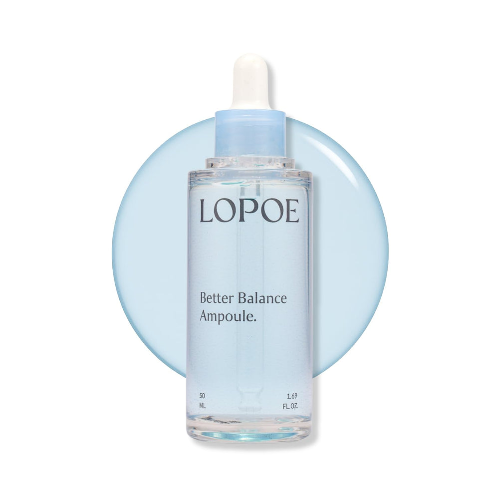 LOPOE Better Balance Ampoule packshot showing sleek bottle and hydrated skin glow