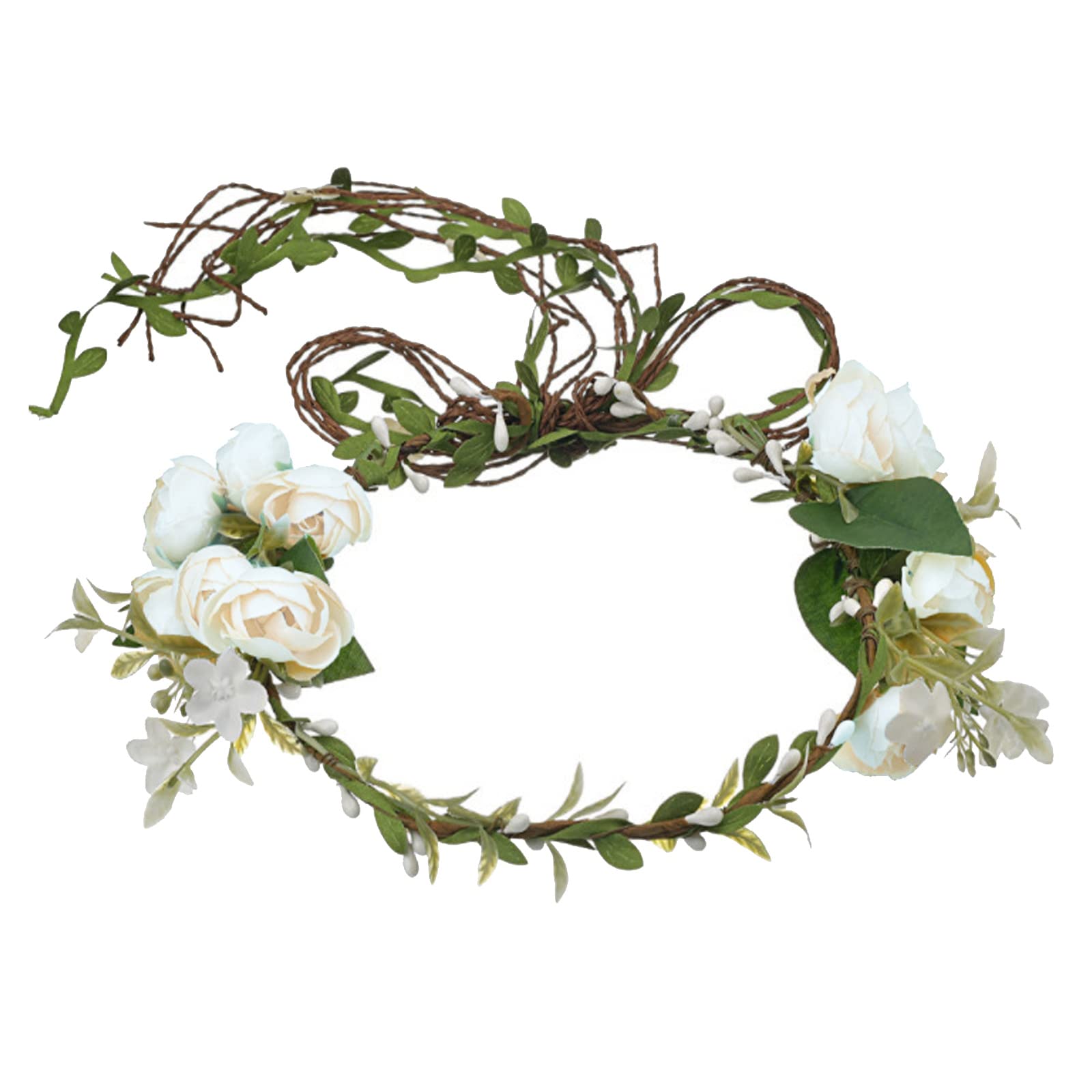 Lopsity Rose Floral Crown White, front view, pollen-free safety for weddings