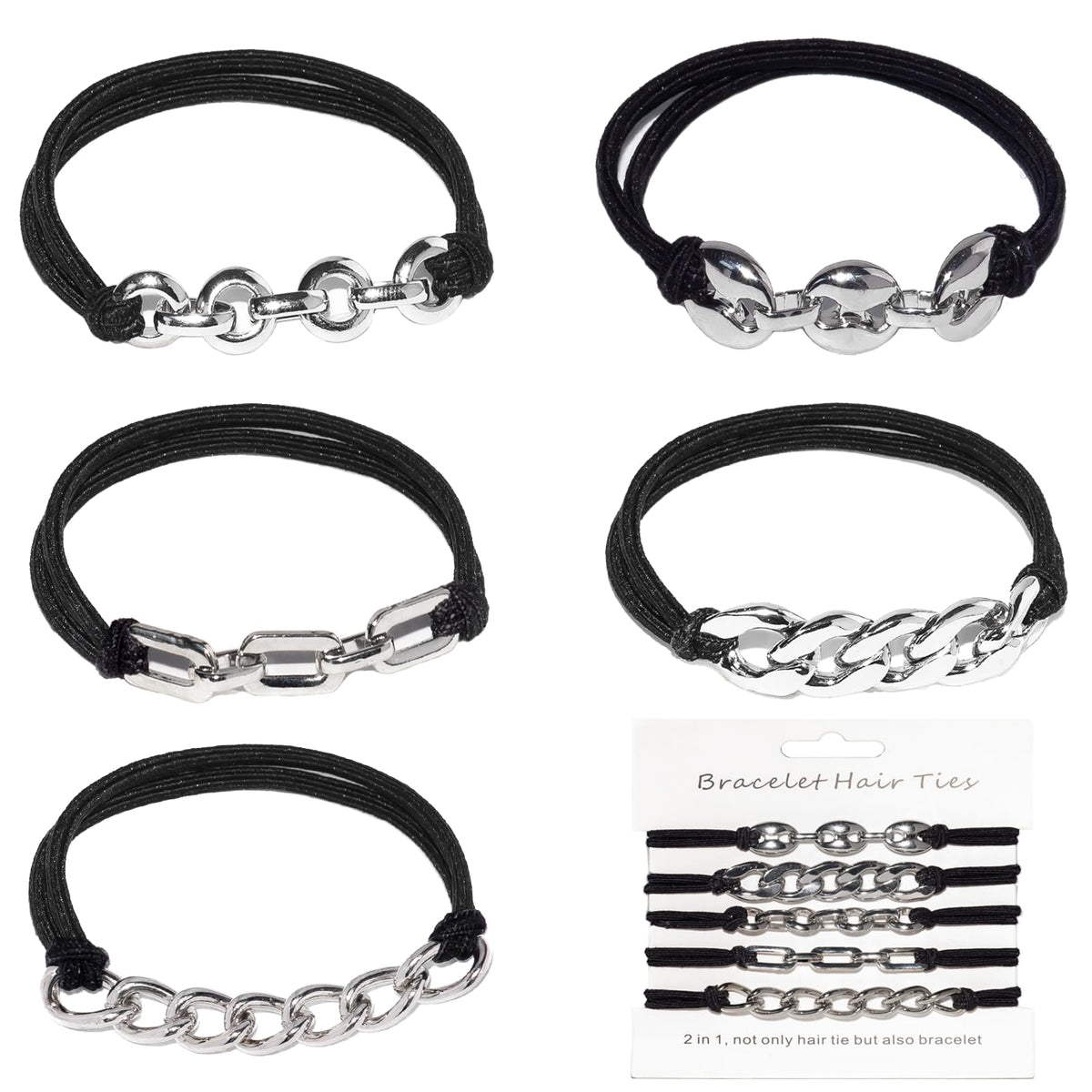 Loqpol gold bracelet hair ties pack showing versatile accessories for secure, stylish hairstyles.