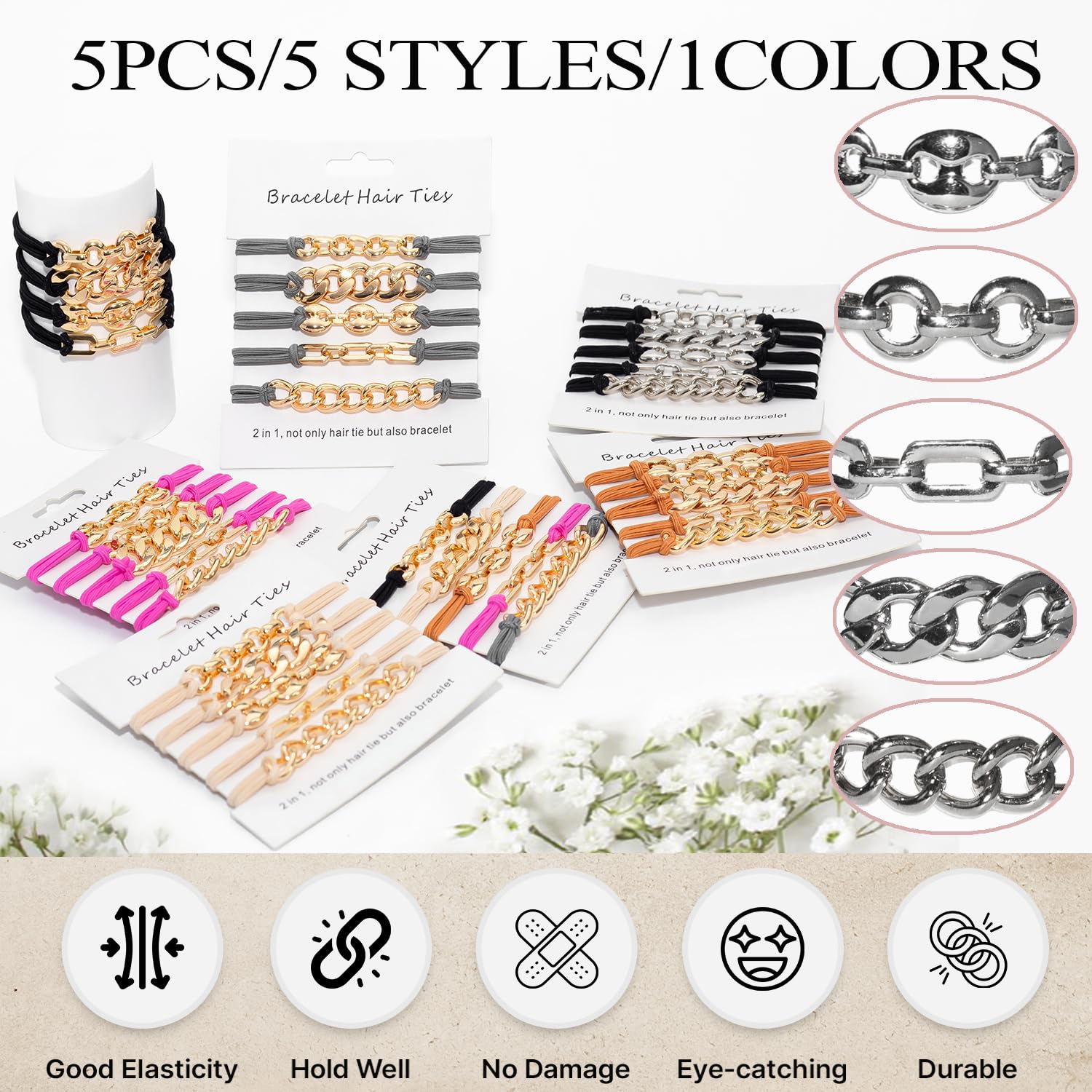 Loqpol metal beads hair ties feature rust-resistant beads for everyday wear.