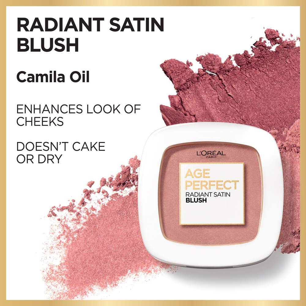 L’Oréal Paris Age Perfect Radiant Satin Blush closeup highlights a smooth, satin finish.
