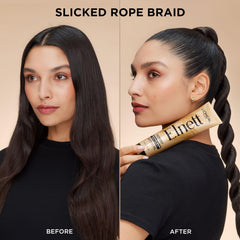 Polished shine highlights a sleek, modern look with Elnett Slick Back Cream.