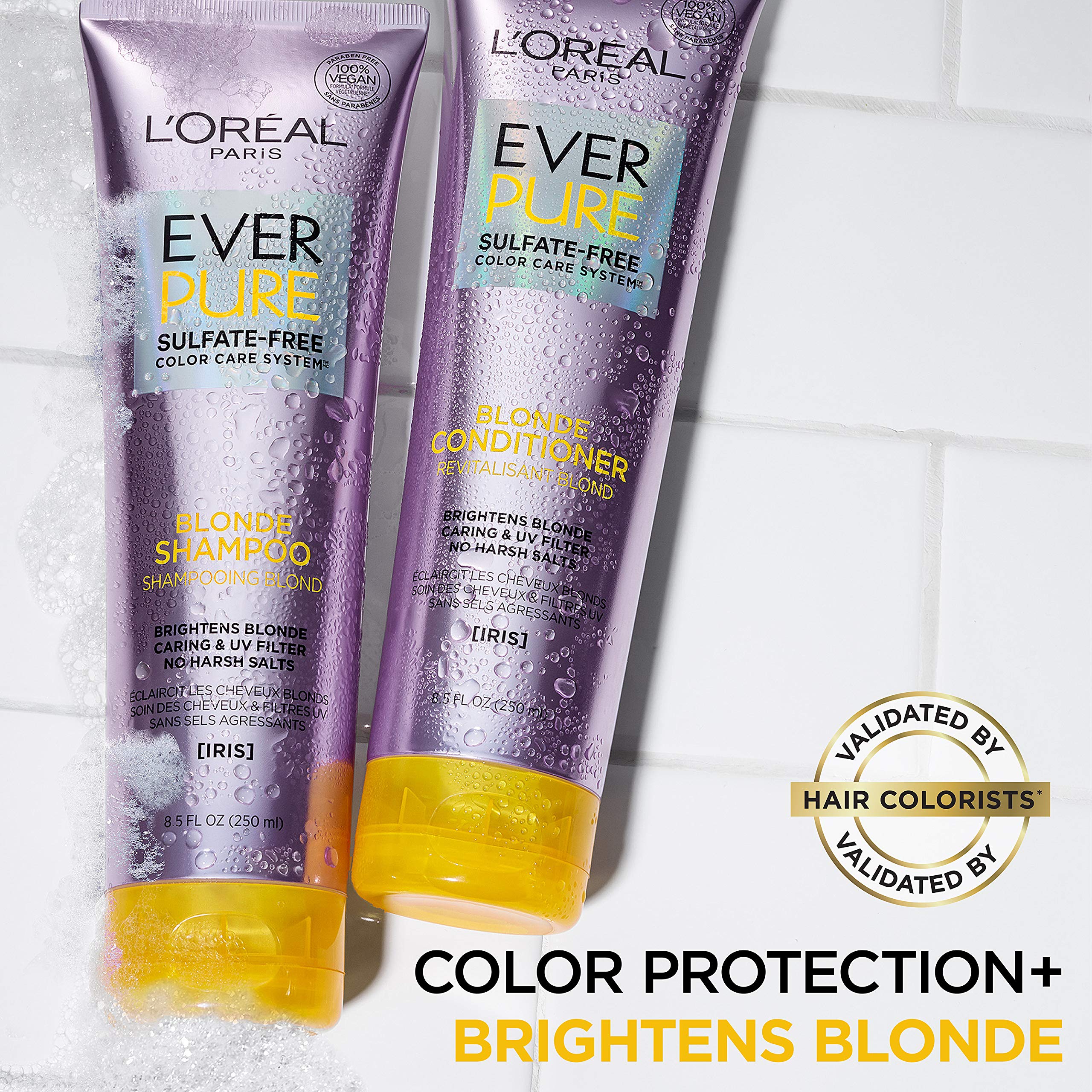 Two-pack L'Oreal Paris EverPure Blonde shampoo bottles displayed for convenient color care