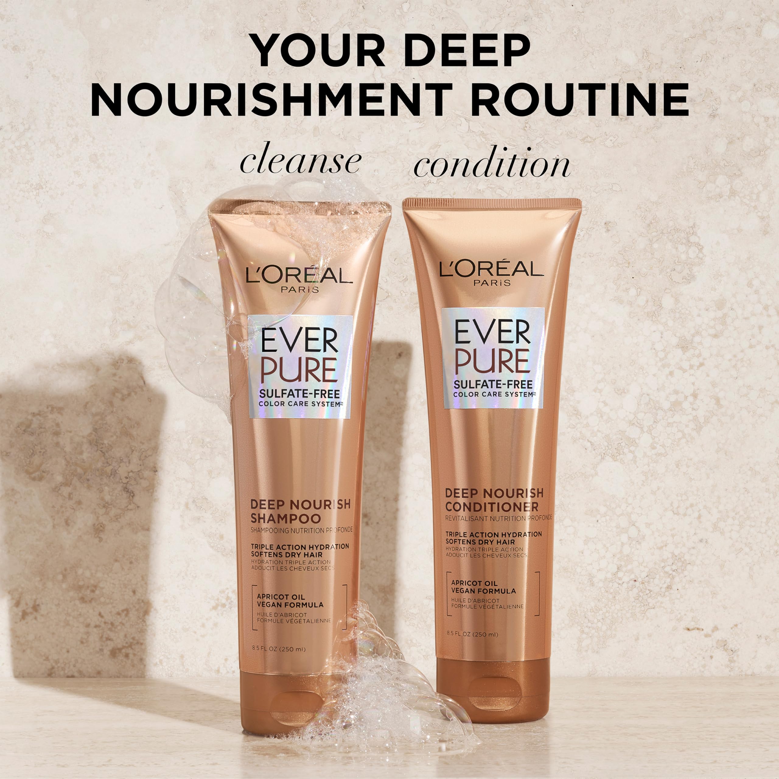 L'Oreal Paris EverPure vegan formula label emphasizes plant-based care.