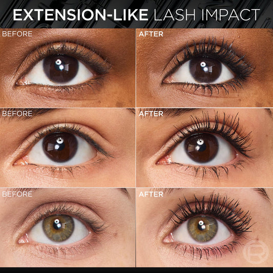 L'Oreal Extensionist Mascara lashes before after show dramatic length.