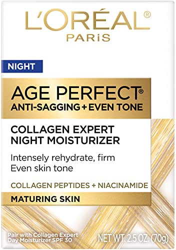 L'Oreal Paris Age Perfect Collagen Expert cream on skin highlights hydration and potential firming overnight