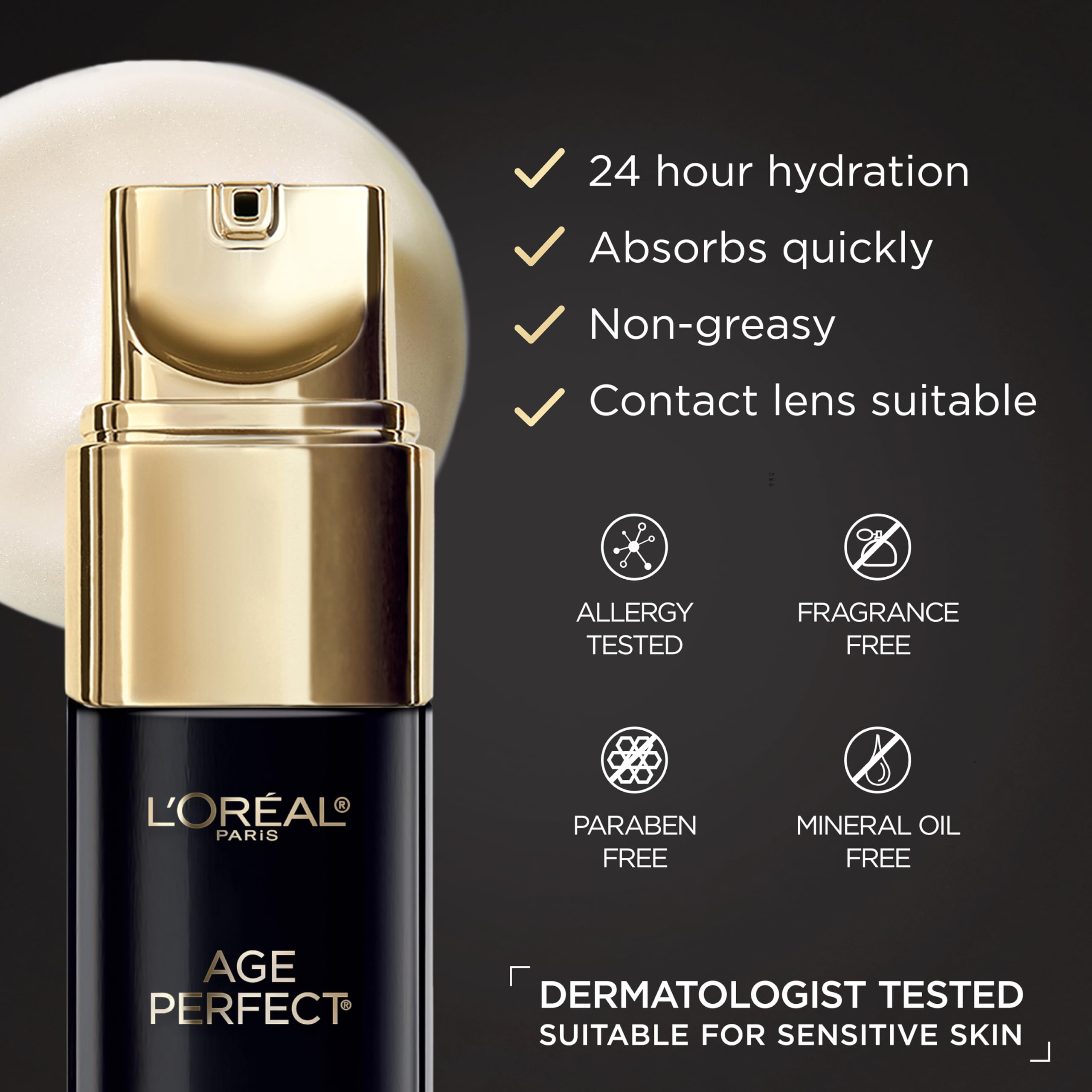 Smooth texture on fingertip demonstrates quick-absorbing, non-greasy formula.