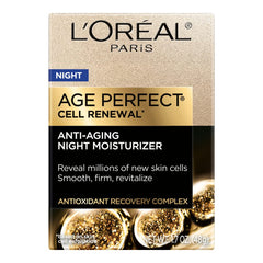 L'Oreal Paris Age Perfect Night Moisturizer bottle top view highlighting overnight hydration