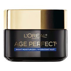 L'Oreal Paris Age Perfect Night Moisturizer jar closeup showing non-greasy formula for sensitive skin