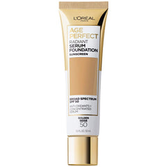 L'Oreal Paris Age Perfect Radiant Serum Foundation bottle front for radiant skin.