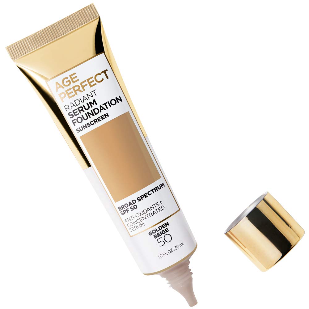 L'Oreal Paris Age Perfect Radiant Serum Foundation pump close-up for precise application.