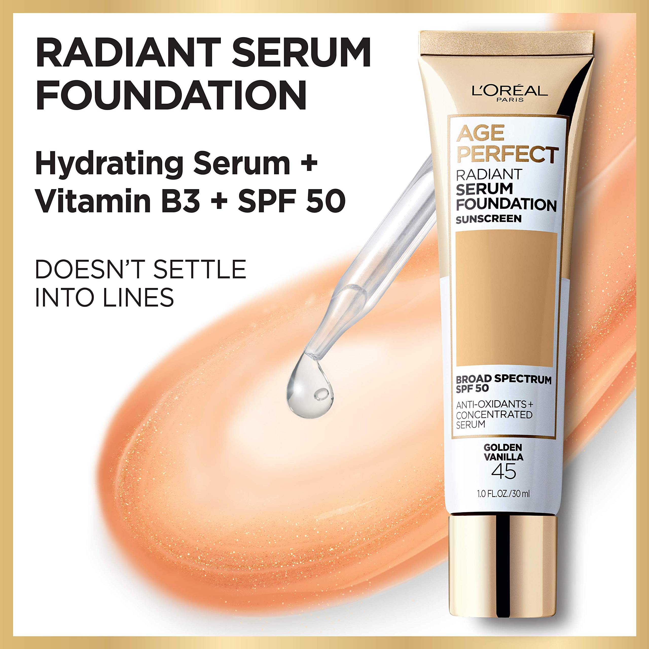 L'Oreal Paris Age Perfect Radiant Serum Foundation pump top applied smoothly.