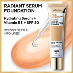 L'Oreal Paris Age Perfect Radiant Serum Foundation pump top applied smoothly.