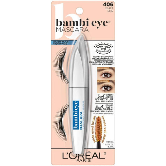 L'Oreal Paris Bambi Eye Mascara on upper lashes for defined doe-eye look