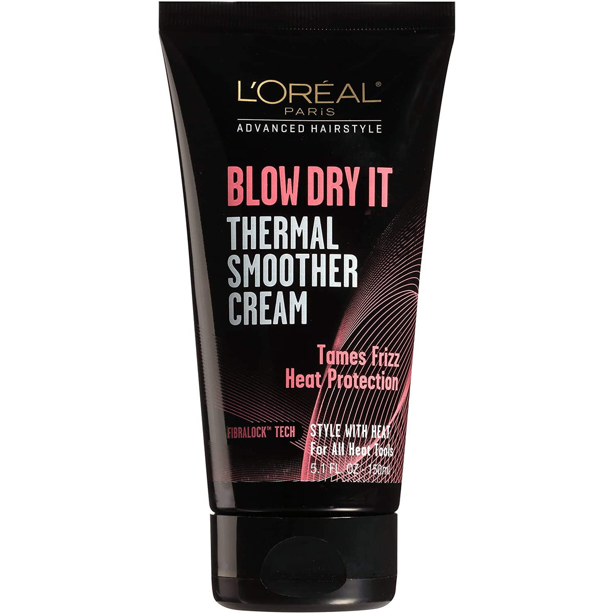 L'Oreal Paris Blow Dry It Thermal Smoother Cream bottle highlighting frizz control and heat protection