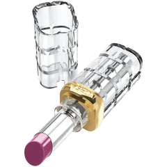 L'Oreal Paris Colour Riche Shine Gleaming Plum on lips for a glossy look.