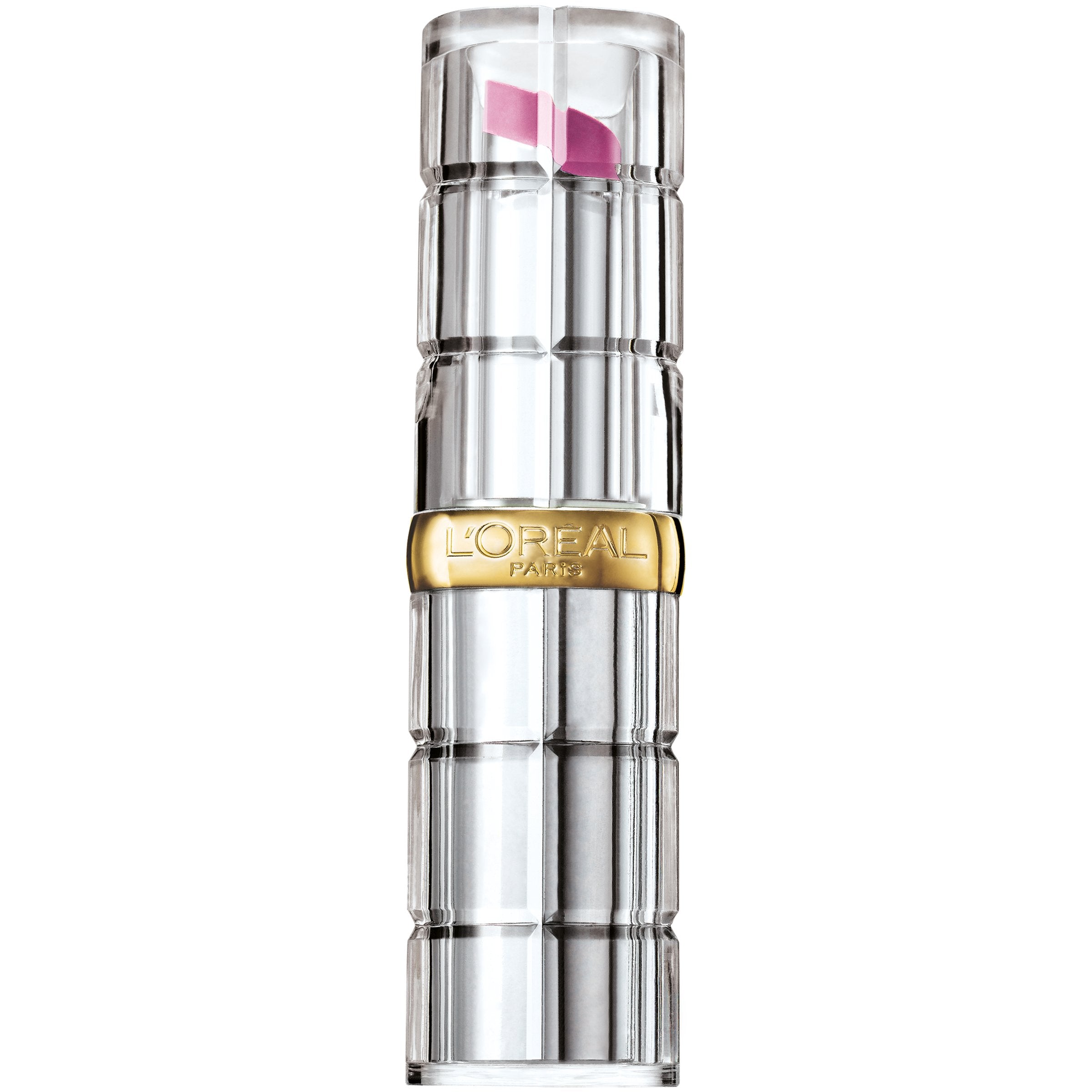 L'Oreal Paris Colour Riche Shine Gleaming Plum lipstick tube with reflective gloss.