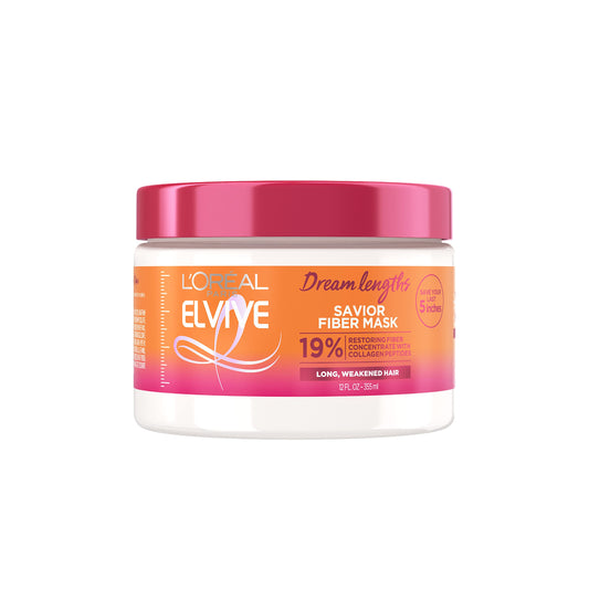 L'Oreal Paris Dream Lengths Savior Fiber Mask tube front for targeted length repair.