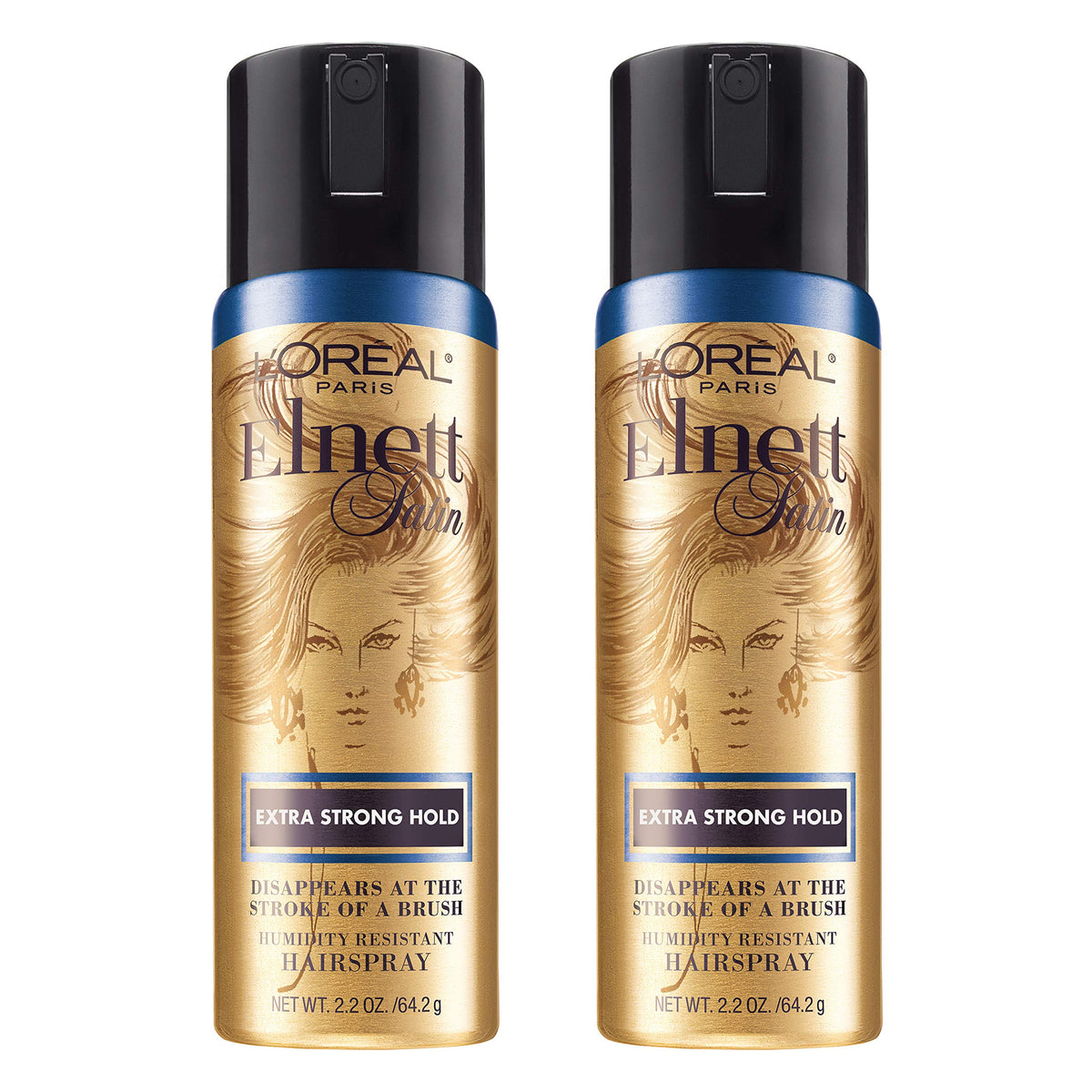 L'Oreal Paris Elnett travel-size hairspray bottle with ultrafine mist for everyday styling.