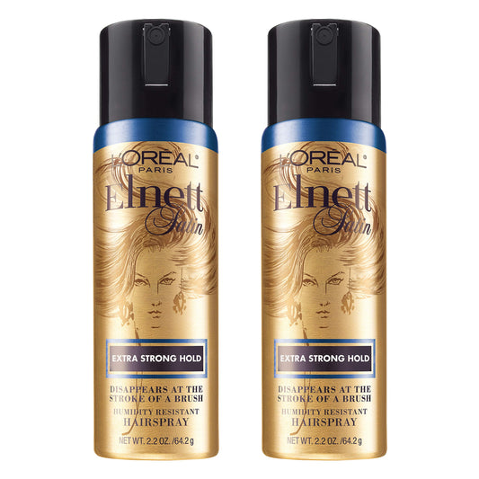 L'Oreal Paris Elnett travel-size hairspray bottle with ultrafine mist for everyday styling.