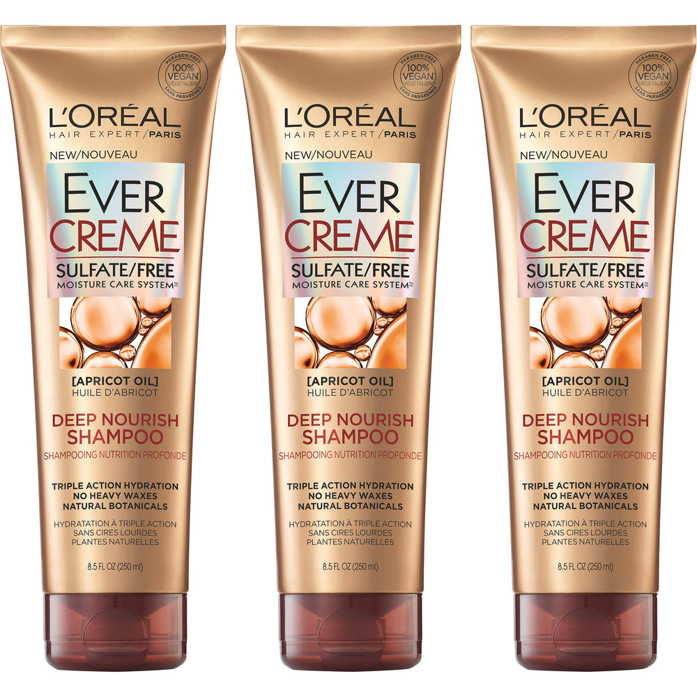 L’Oréal Paris EverCreme Deep Nourish Shampoo bottle delivers lightweight hydration.