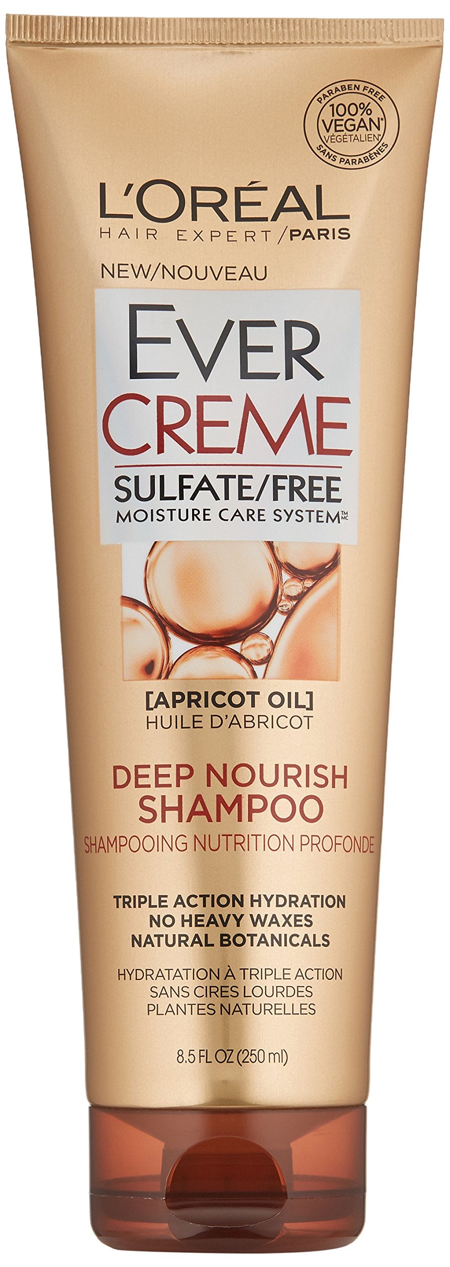 L'Oreal Paris EverPure deep-nourish shampoo bottle, sulfate-free hydration for dry hair.