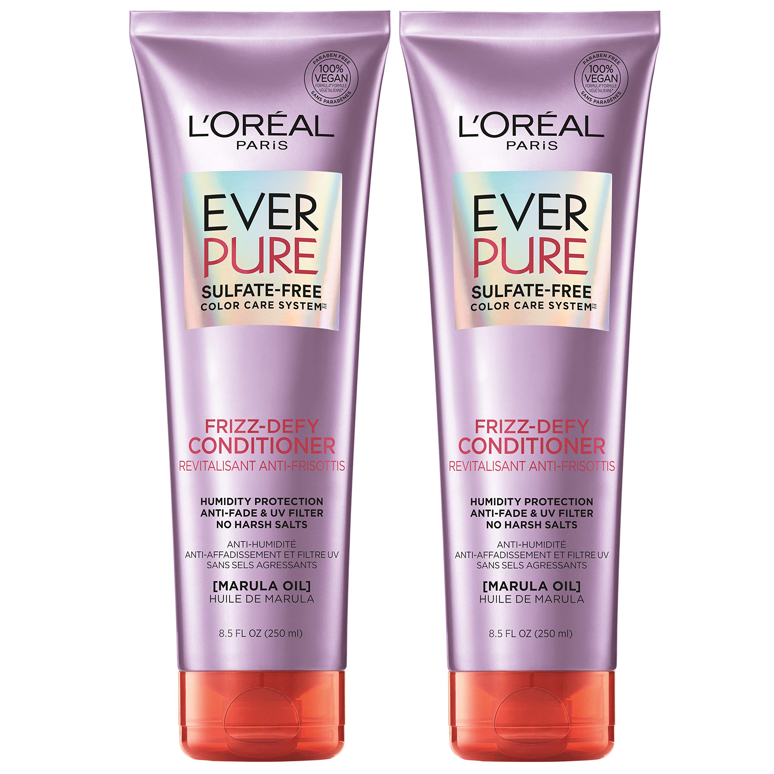 L'Oreal Paris EverPure Frizz-Defy Conditioner bottle pour shows sulfate-free frizz control.