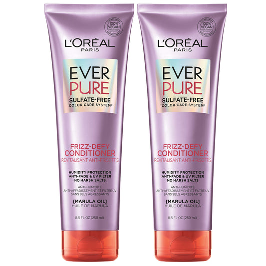 L'Oreal Paris EverPure Frizz-Defy Conditioner bottle pour shows sulfate-free frizz control.