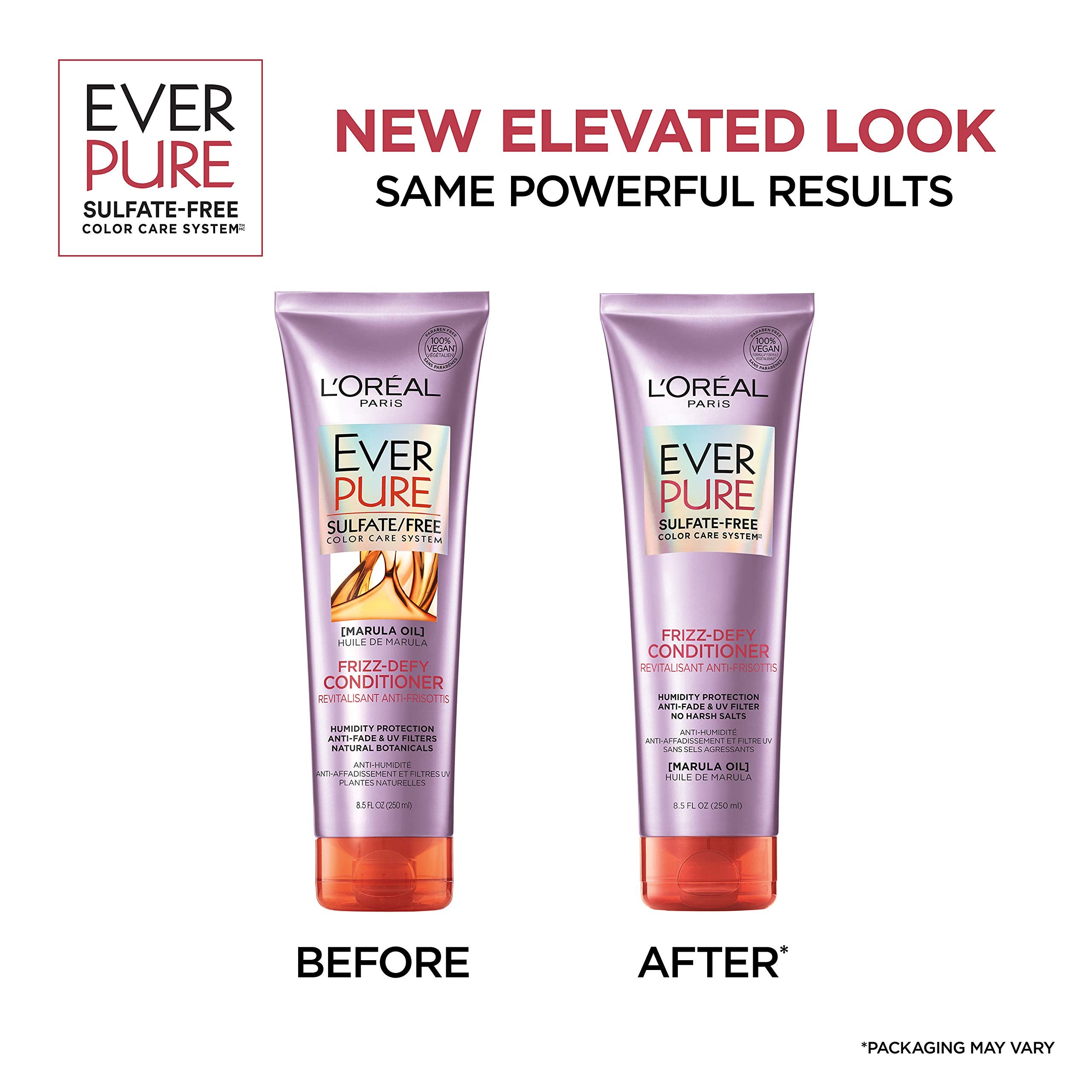L'Oreal Paris EverPure Frizz-Defy Conditioner packaging on shelf.