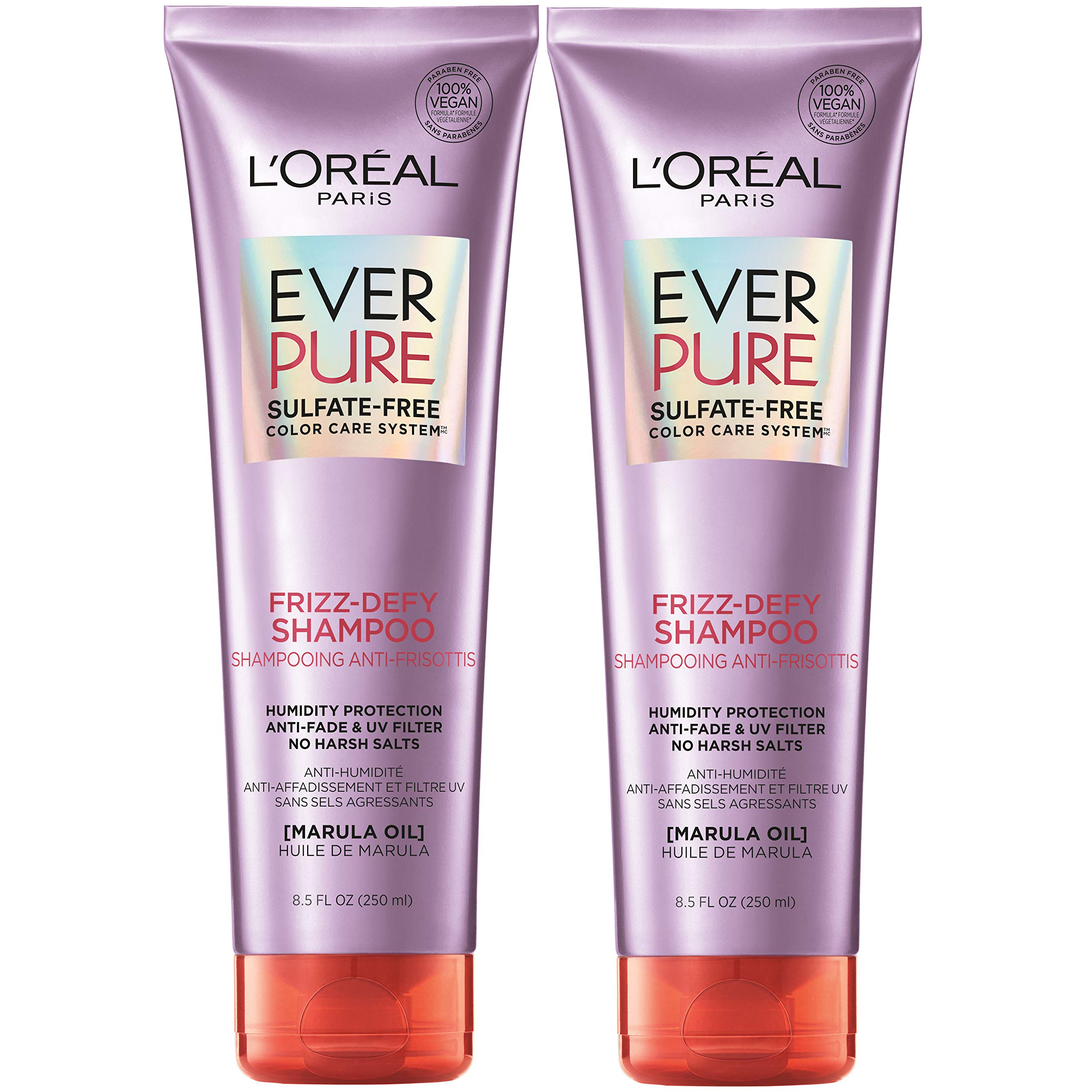 L’Oréal Paris EverPure Frizz-Defy packaging highlights color-safe formula for gentle cleansing