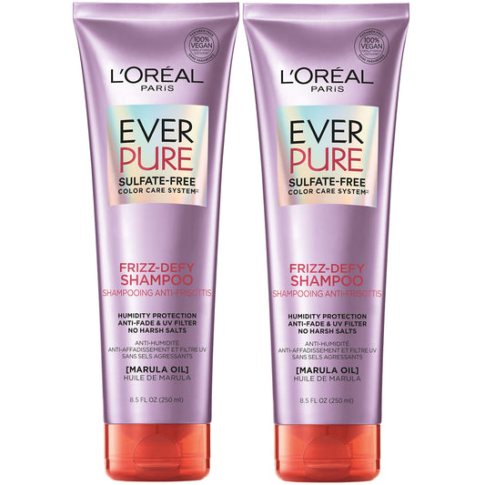 L’Oréal Paris EverPure Frizz-Defy packaging highlights color-safe formula for gentle cleansing