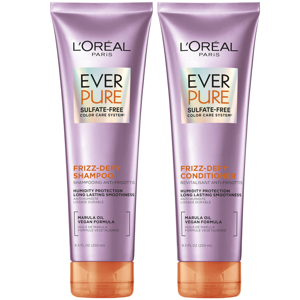 L'Oreal Paris Frizz Defy Shampoo bottle showing frizz control and color protection