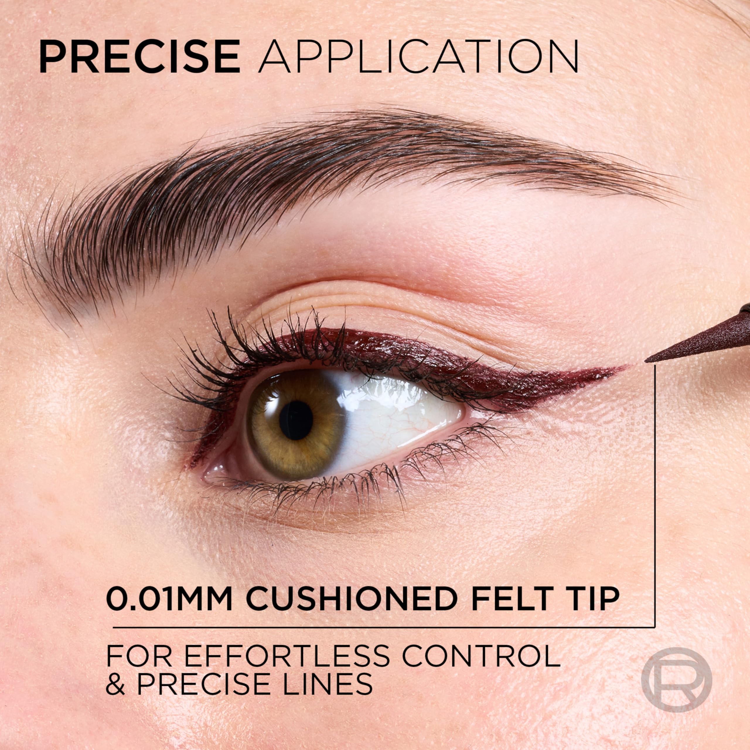 L'Oreal Paris Haute Precision application closeup highlights smooth, long-lasting ink