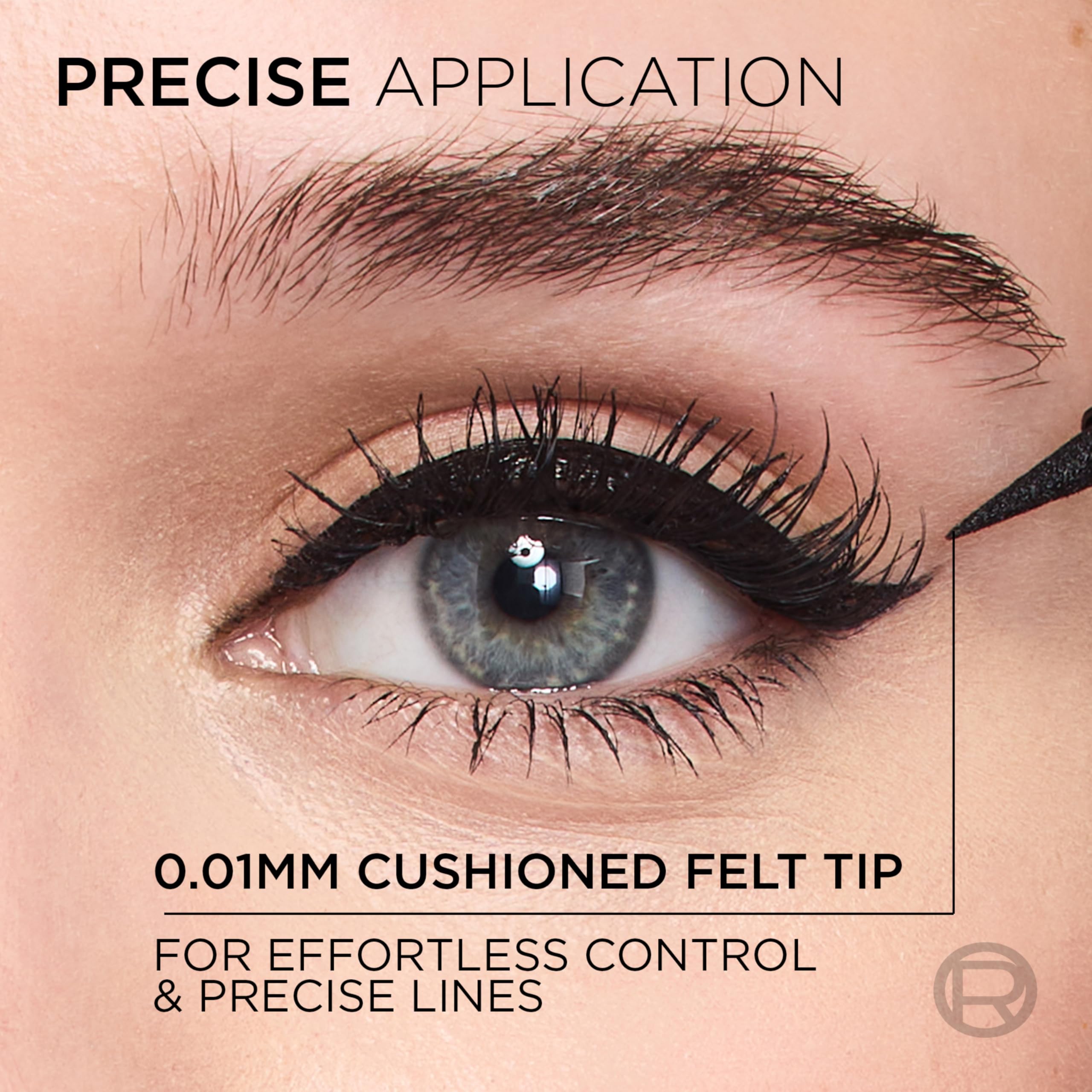 Close-up of stroke motion with Haute Precision eyeliner for crisp color.