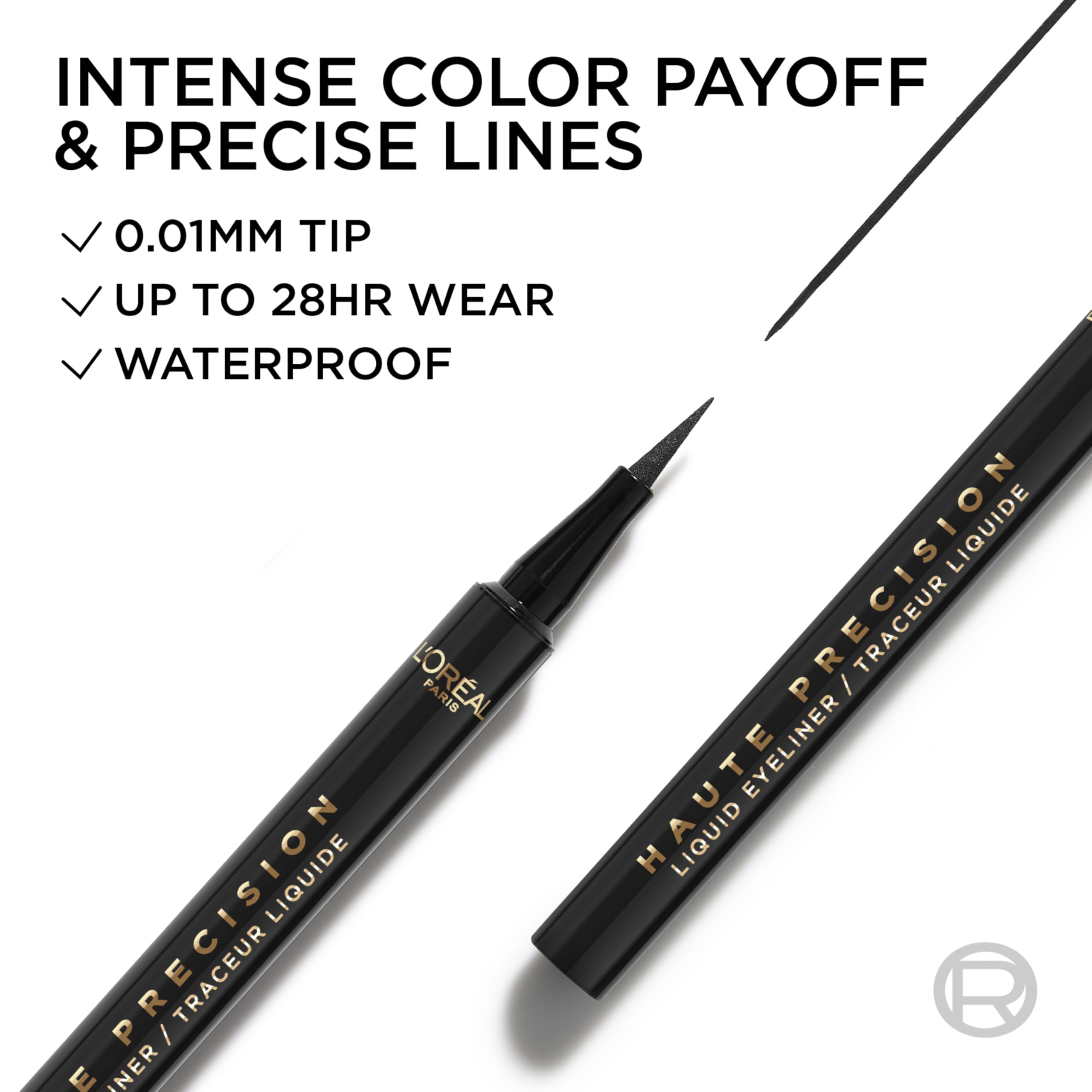 Waterproof formula visible on lid with smudge-free finish.