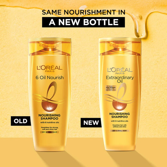 L'Oreal Paris Hex 6 Oil Shampoo bottle close-up shows premium packaging for daily use.