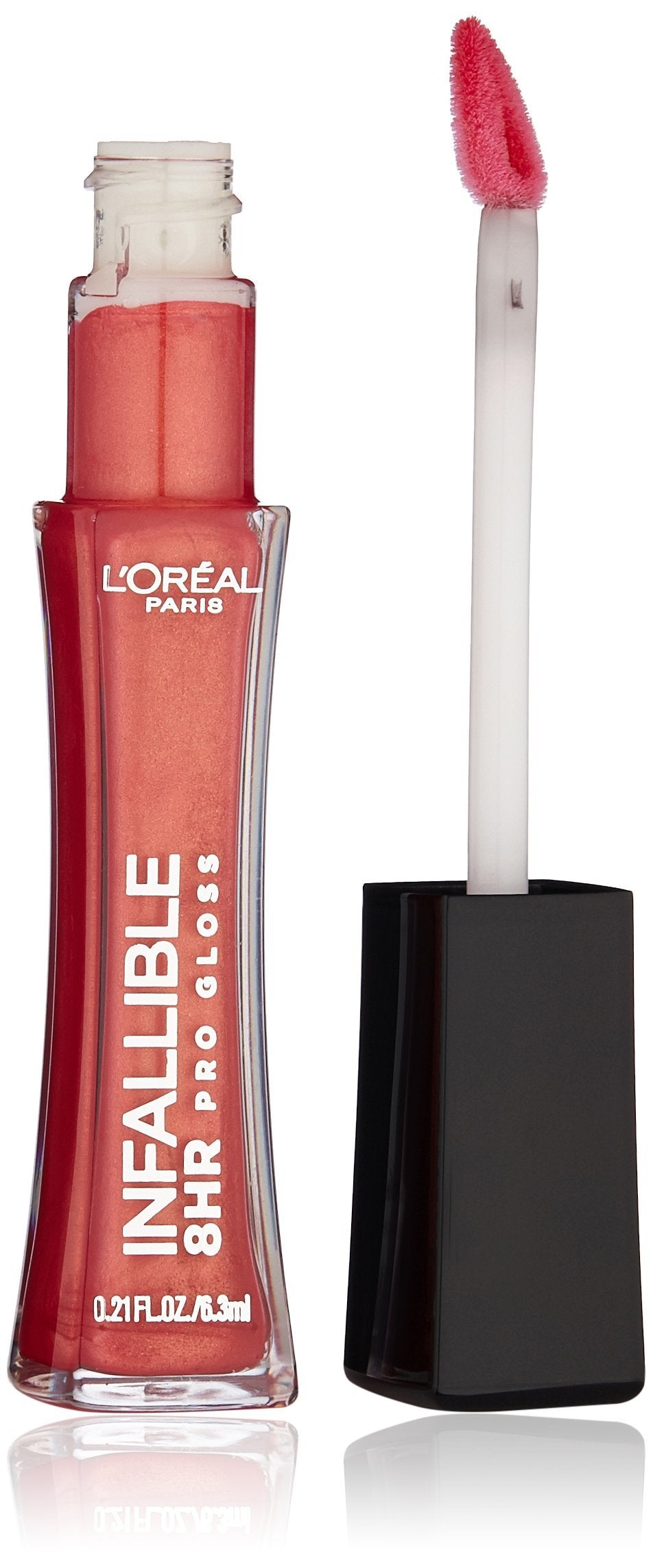 L’Oréal Paris Infallible 8HR Pro Gloss Fiery bottle offers long-lasting shine.