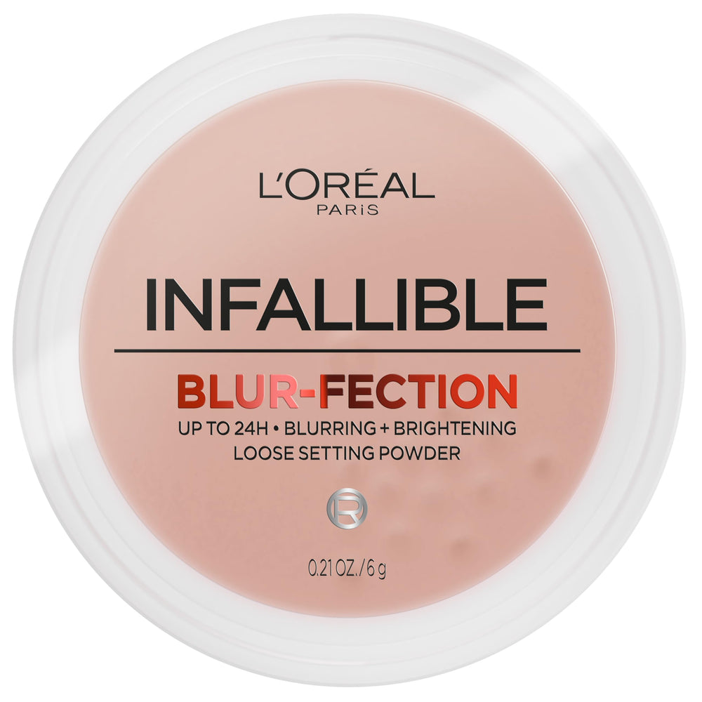 L'Oreal Paris Infallible Blur-fection powder pack shot showing airy texture for longwear makeup.