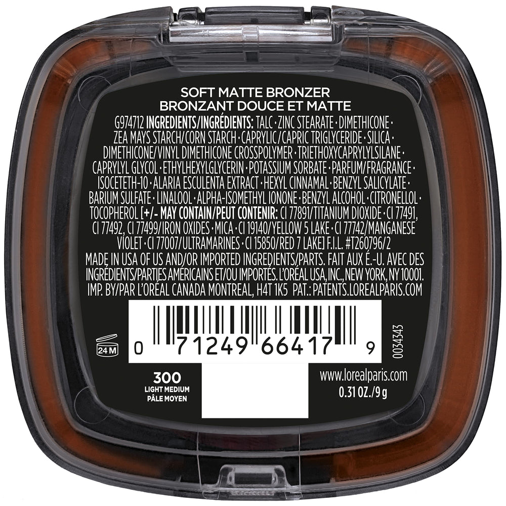 L'Oreal Paris Infallible Soft Matte Bronzer dermatologically tested and non-comedogenic.